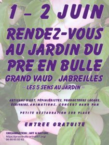 Le pré en bulle, Les 5 sens, 2024, rendez-vous au jardin Affiche Jabreilles, Le pré en bulle, Les 5 sens, 2024_06_02