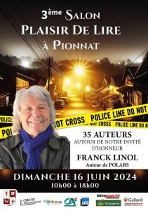 Affiche du salon Plaisir de lire à Pionnat (Creuse), 16 juin 2024, organisé par l'association Page vierge.