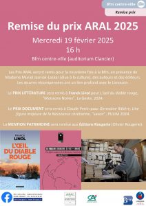 Affiche "Prix ARAL 2025, Littérature à Franck Linol, BFM Limoges 2025