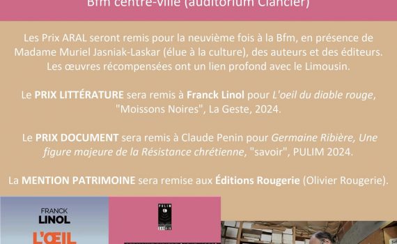 Affiche "Prix ARAL 2025, Littérature à Franck Linol, BFM Limoges 2025