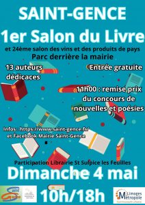 Affiche de la 1ere édition du Salon du Livre de Saint-Gence, 4 mai 2025